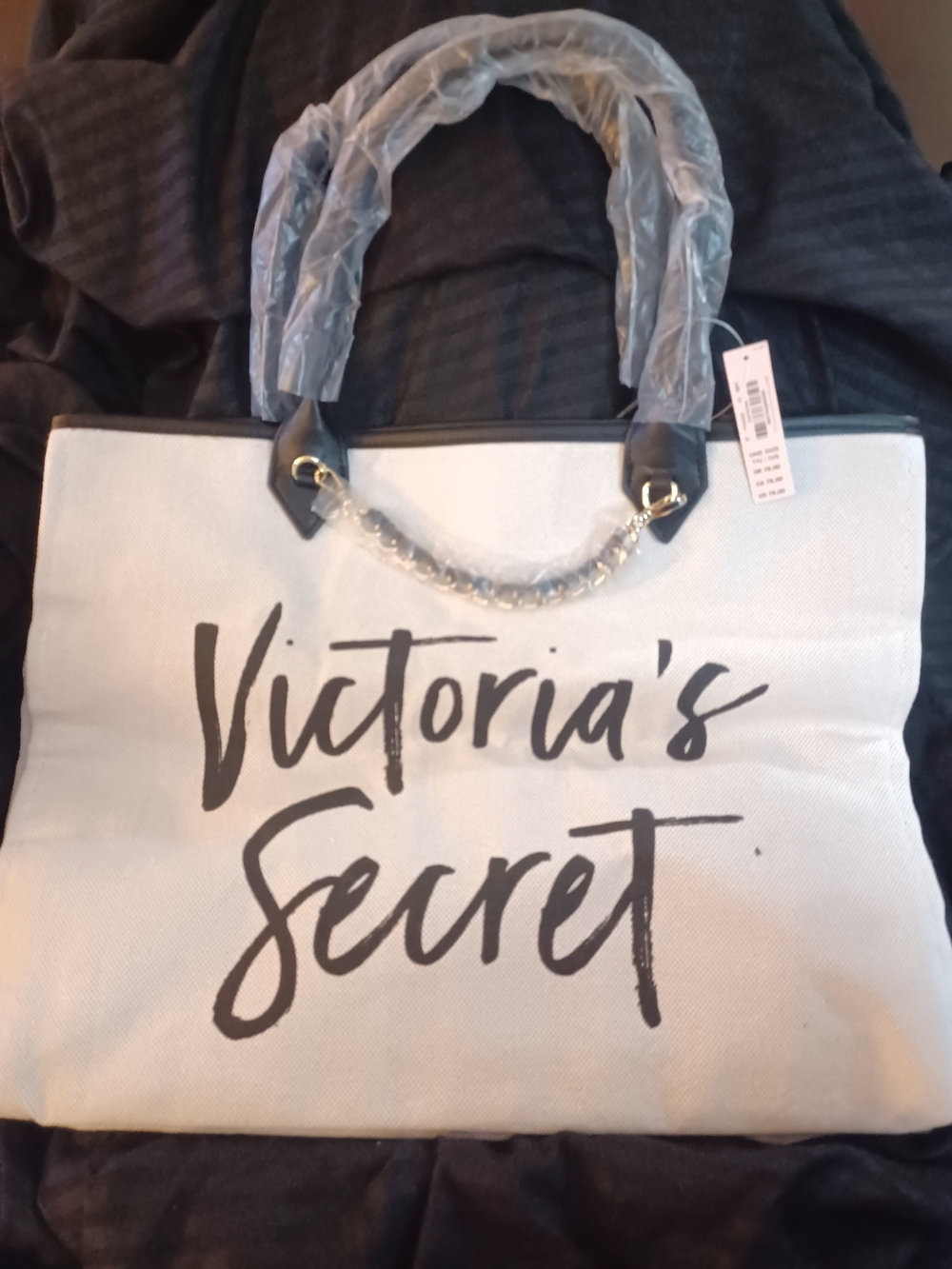 Victoria's Secret Cream Tote Bag with Black Script